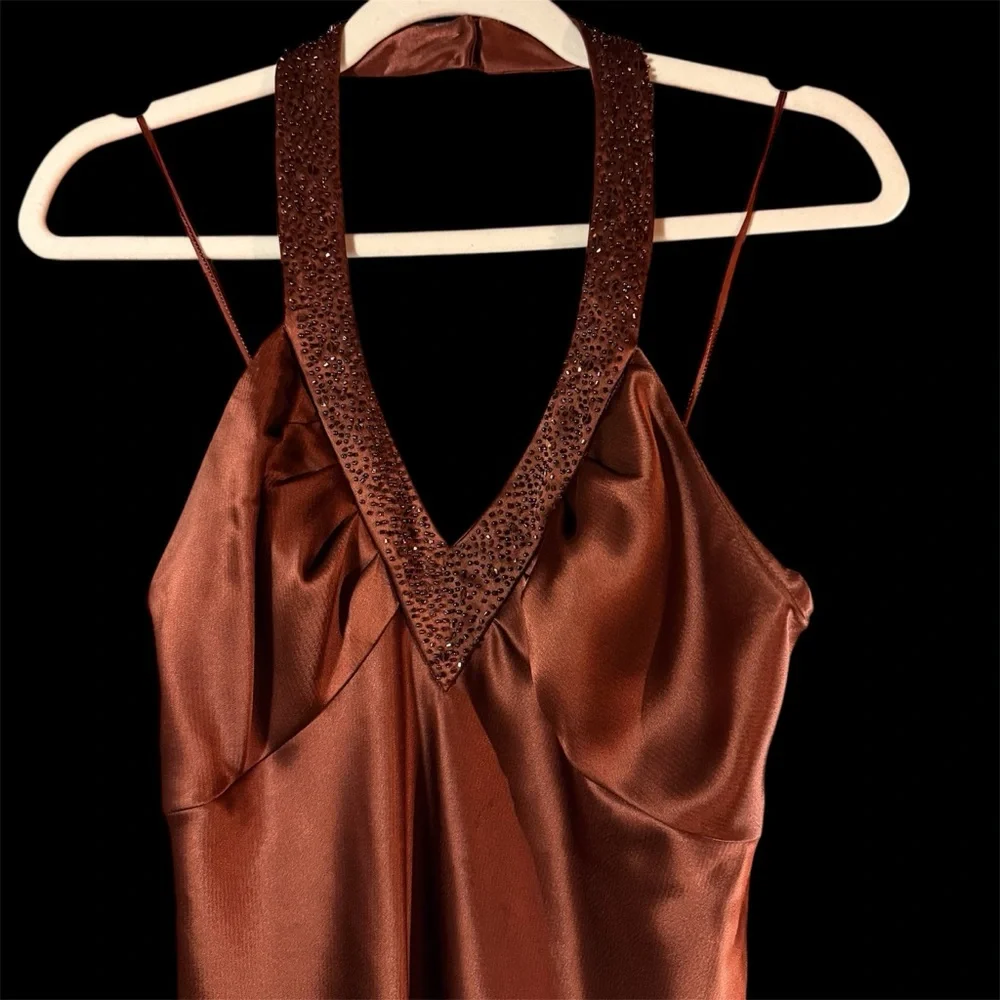 Vintage Anne Klein Chocolate Brown Satin Slip Cocktail Dress Size 6 - Picture 5 of 6